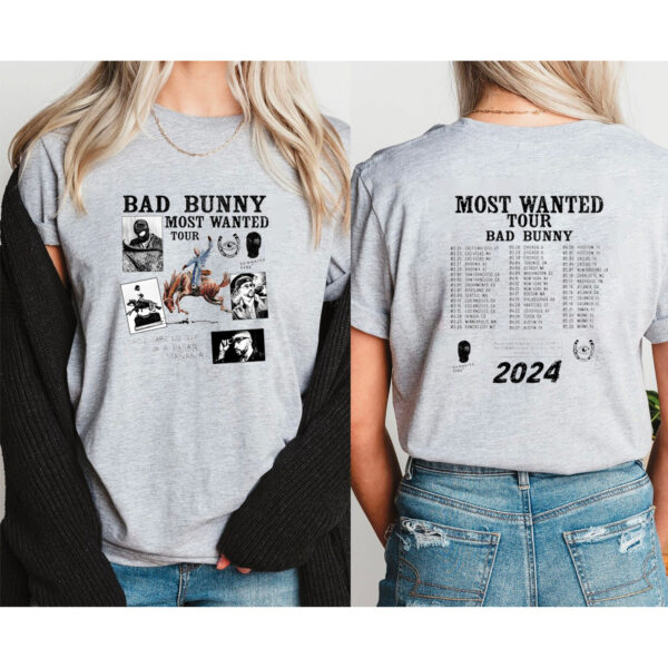 Bad Bunny Most Wanted 2024 Tour 2 Sided Sweatshirt Hoodie T-shirt