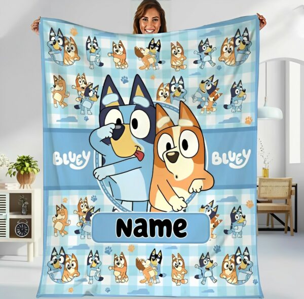 Personalized Bluey Bingo Blanket, Bluey Bingo Quilt Blanket, Gift For Kid