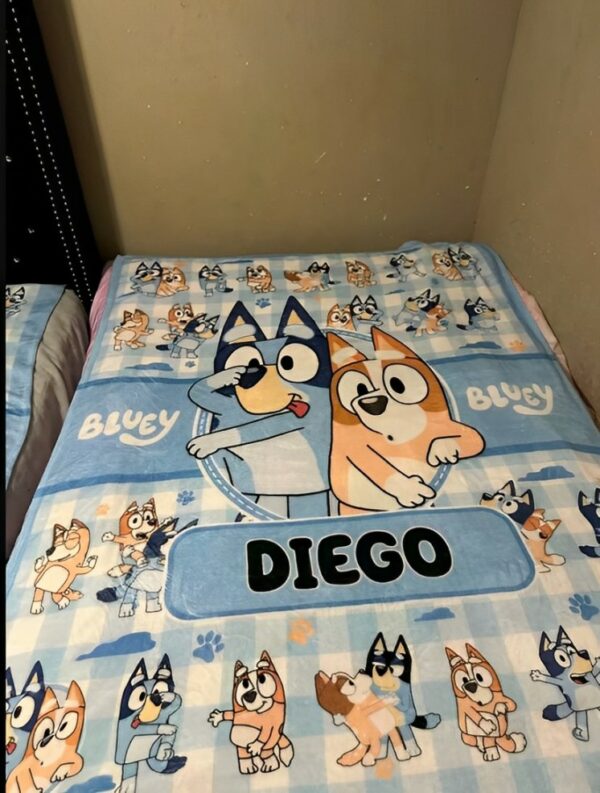 Personalized Bluey Bingo Blanket, Bluey Bingo Quilt Blanket, Gift For Kid