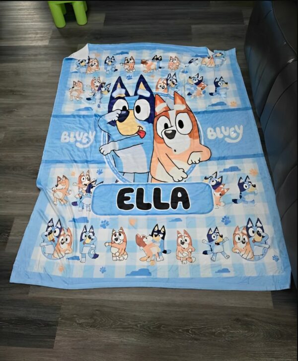 Personalized Bluey Bingo Blanket, Bluey Bingo Quilt Blanket, Gift For Kid