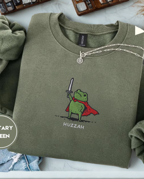Huzzah Frog Sweatshirt, Embroidered Gildan 18000