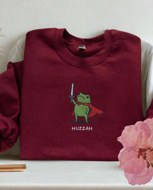 Huzzah Frog Sweatshirt, Embroidered Gildan 18000