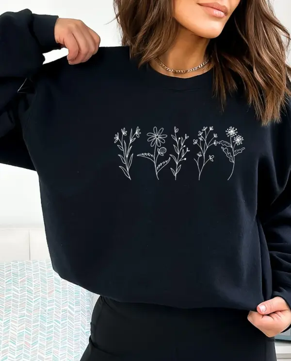 Wildflowers  Sweatshirt, Flower Crewneck Sweatshirt