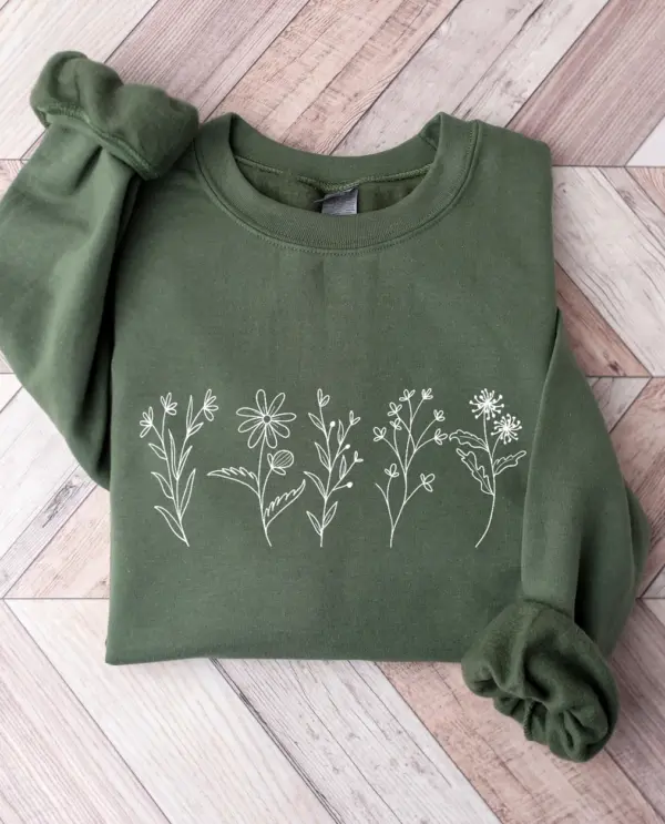 Wildflowers  Sweatshirt, Flower Crewneck Sweatshirt