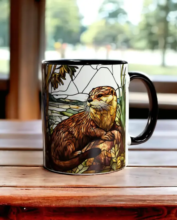 Stained Glass Otter Mug, Wildlife Coffee Cup