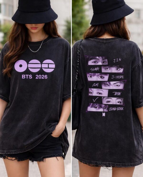 BTS 2026 World Tour Graphic T-Shirt, Vintage Washed Streetwear Tee BTS 2026 World Tour Graphic T-Shirt, Vintage Washed Streetwear Tee